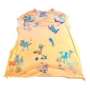 NWT Johnny Was Womens Zoe Relaxed Drape Tee in Orange Size XS